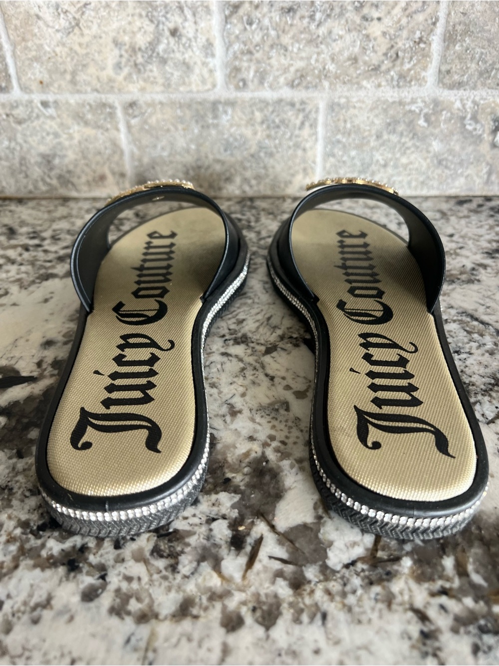 Juicy Couture Black Slides with Pearl-Embellished JC Logo - Picture 3 of 5
